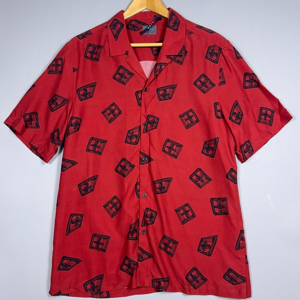 Ksubi Camp Collar Shirt‎ Mens Size Large Box Print Red Streetwear